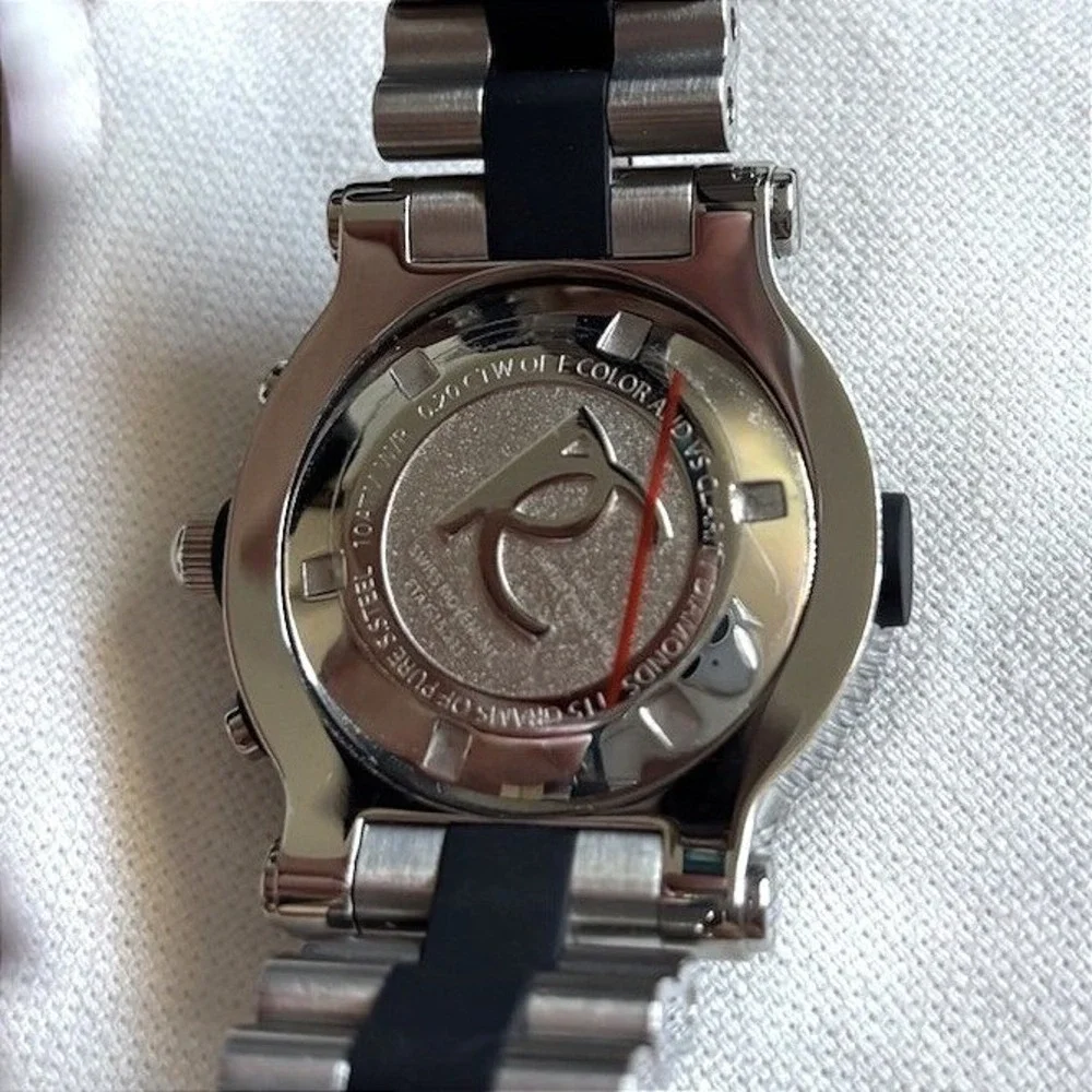 Renato Beauty Chronograph Swiss Watch Sport Stainless Steel Rubber Black Diamond